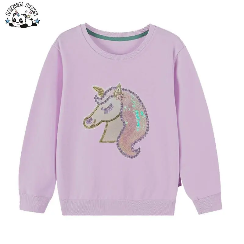 Customizable New Fall Sequined Unicorn Patch Gems Luxurious Cute Custom Kids Sweatshirt