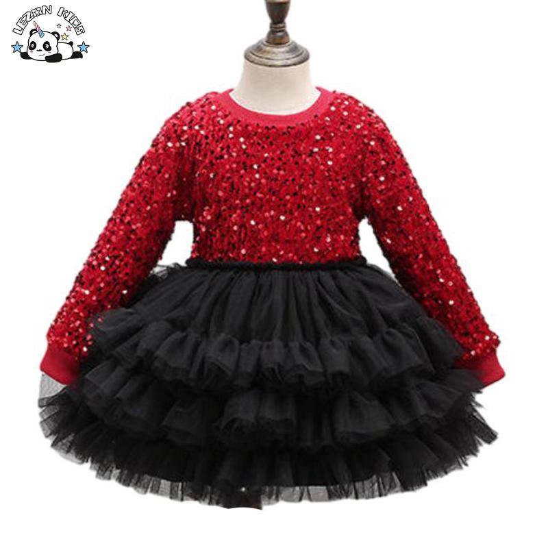 Custom Comfortable Long Sleeve Red Velvet Girl Princess Dress