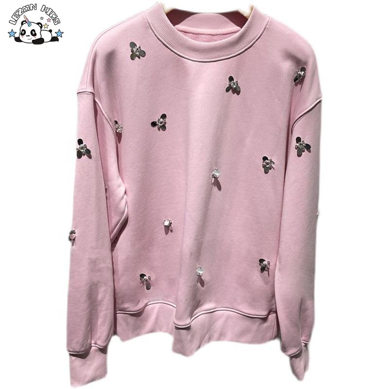 OEM/ODM Customizable Round Neck Diamond Pullover Sweatshirt Girls Cotton Loose Kids Hoodies Sweatshirts