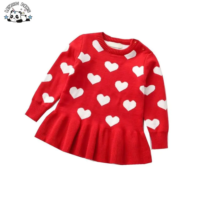 Wholesale High Quality Long Sleeve Heart Printing Latest Children Dress Designs